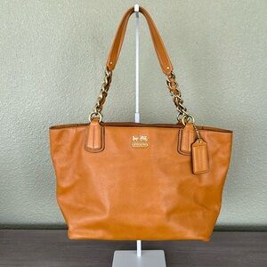 Coach Madison Brown leather shoulder bag with chain and leather strap